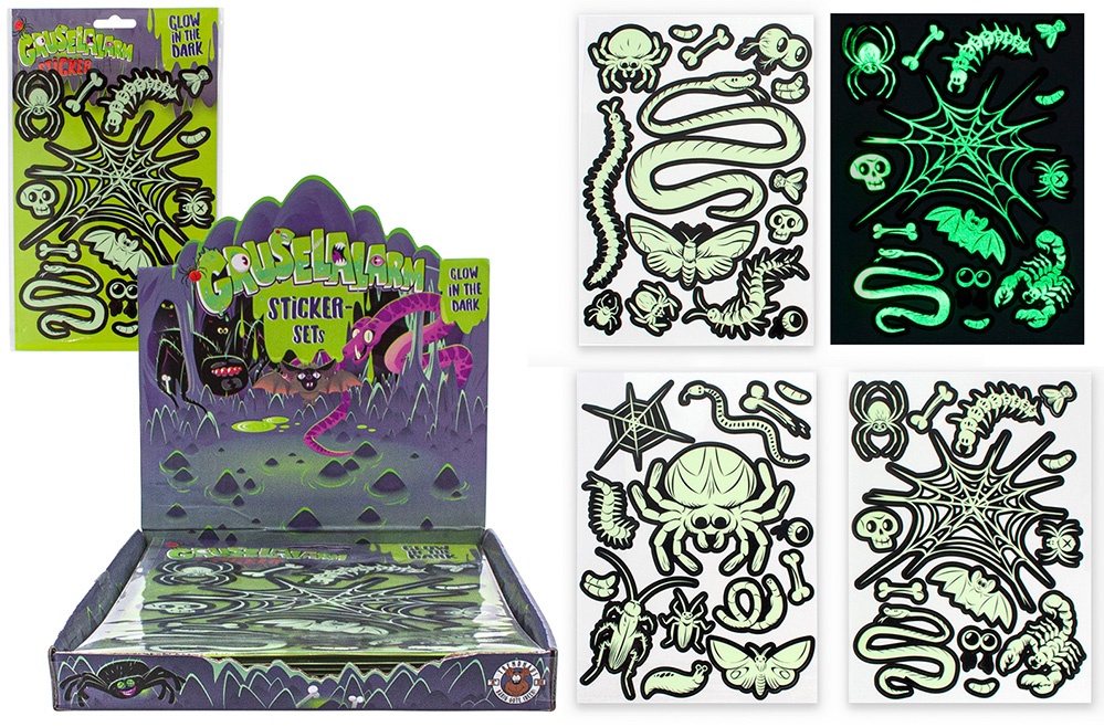 GRUSELALARM Glow in the Dark Sticker sorterad 3 gånger - ark ca 25x15cm