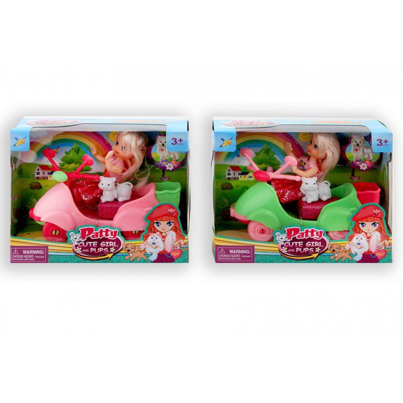 Docka Patty 12 cm med skoter och katt