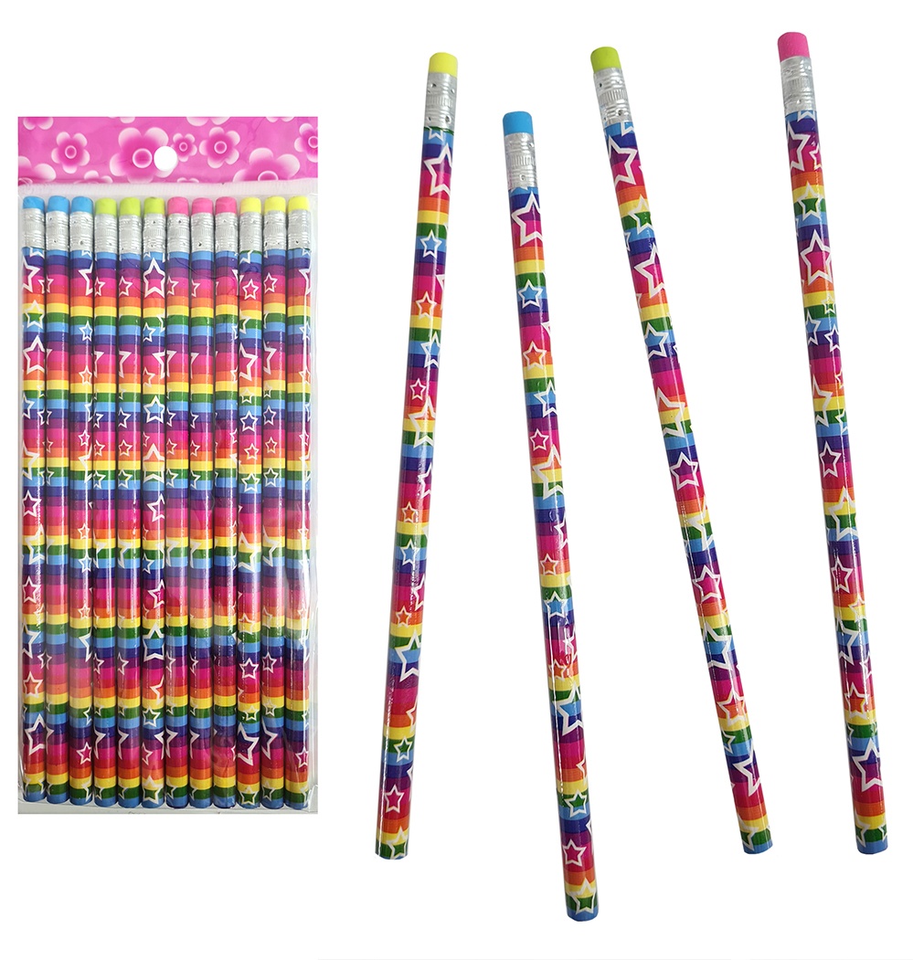 Blyerts regnbåge med stjärnor och färgat suddgummi - ca 19cm